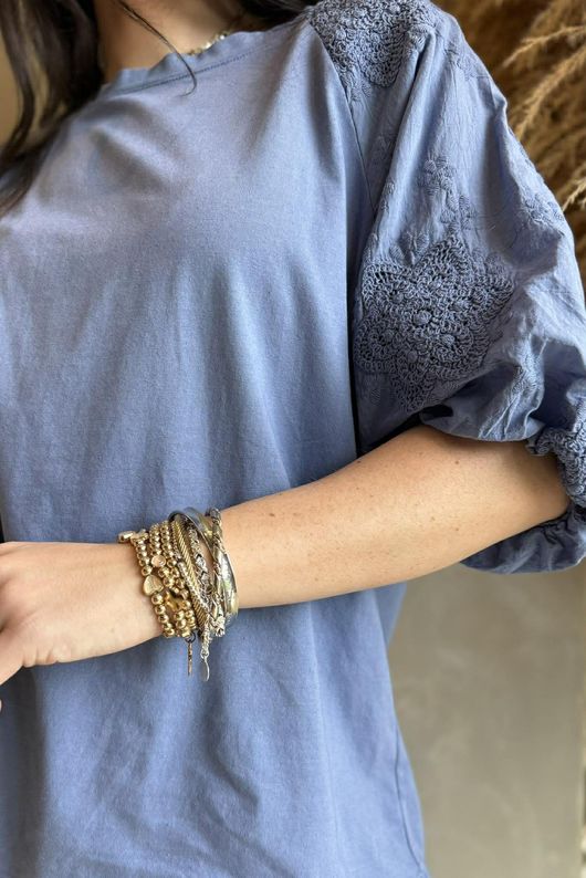 Atik Bubble Sleeve Top Denim /8=